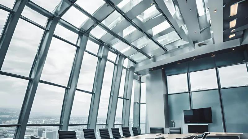 Glas-Konferenzraum mit Stadtblick