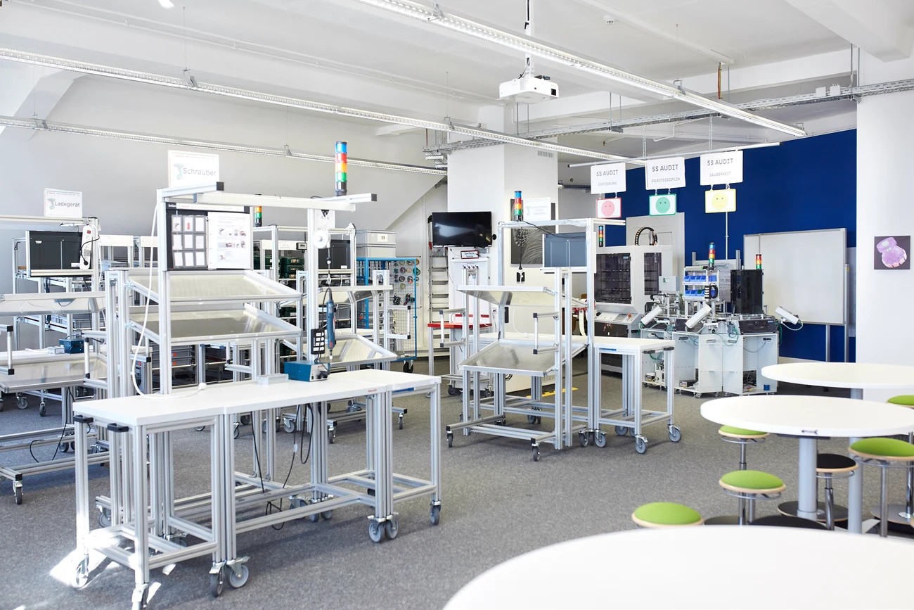 Forschungslabor der HTW Berlin mit modularen Versuchsständen — methodische Basis der Reifegrad-Erhebung im Vorgängerprojekt Digital Value.